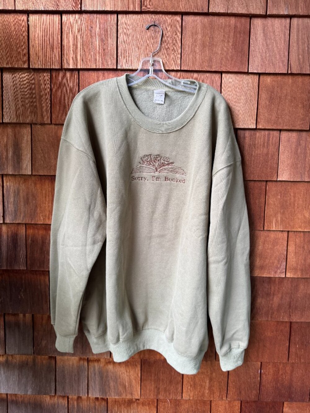 NEW "SORRY, I'M BOOKED" Olive Green Cozy Fleece Sweatshirt in Women's 3X